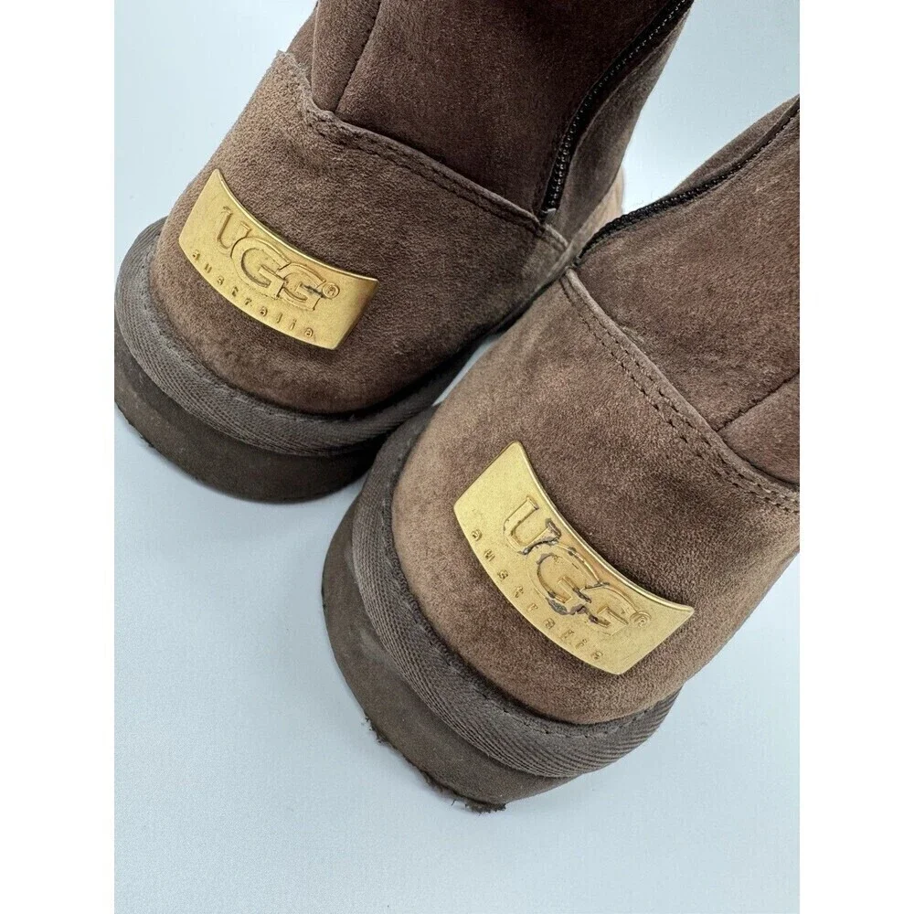 UGG Australia Women’s Brown Suede Cargo Tall Zip Sheepskin Boots SIZE 8